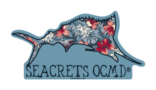 a sticker of a fish with flowers on it