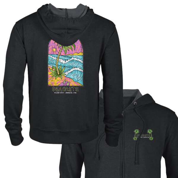 a black hoodie with an image of a cat on it