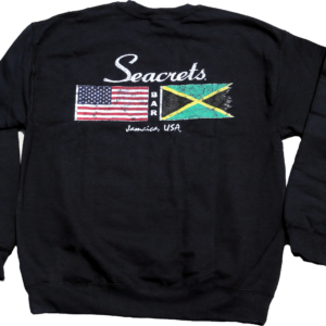 a black sweatshirt with a jamaica flag and the words secrets on it