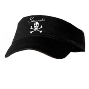 a black visor with a skull and crossbones on it