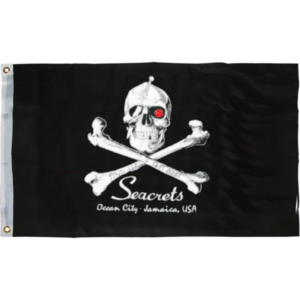 a flag with a skull and cross bones on it