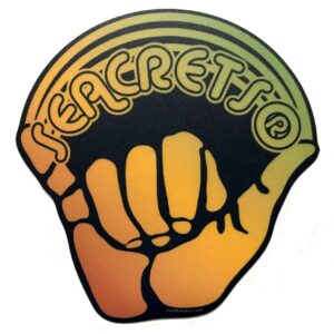 a yellow and black sticker with a fist on it