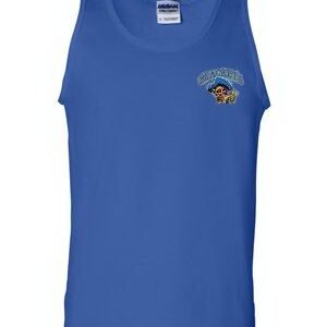 a blue tank top with a picture of a dog on it
