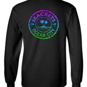 a black long - sleeved shirt with the words ocean city on it