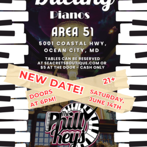 a flyer for a concert with piano keys
