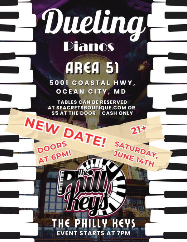 a flyer for a concert with piano keys