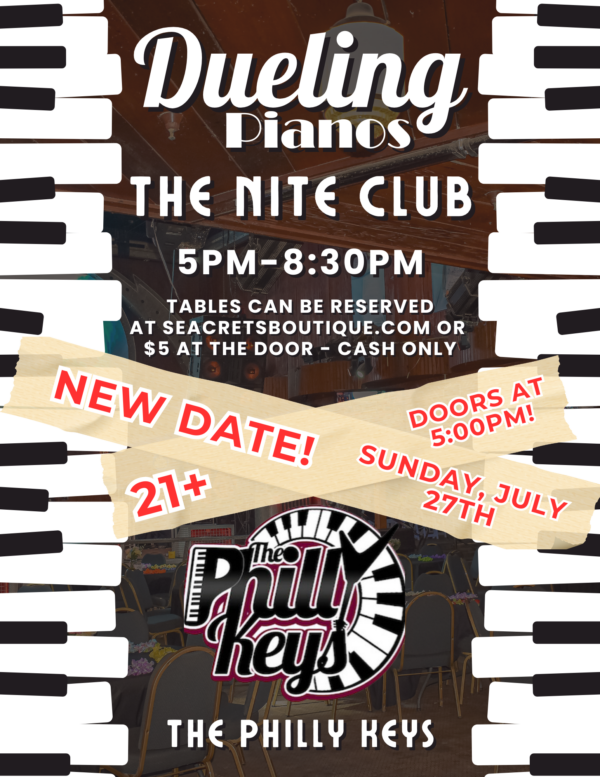 a flyer for a concert with piano keys