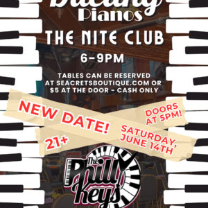 a flyer for a concert with piano keys