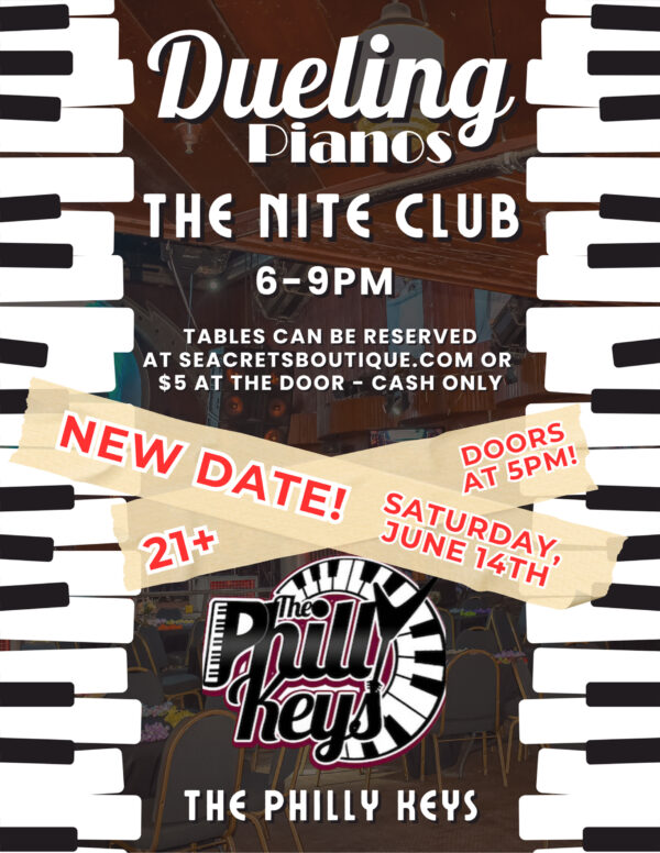 a flyer for a concert with piano keys