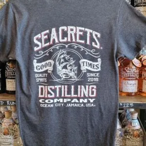 a t - shirt that says seacrets distilling on it
