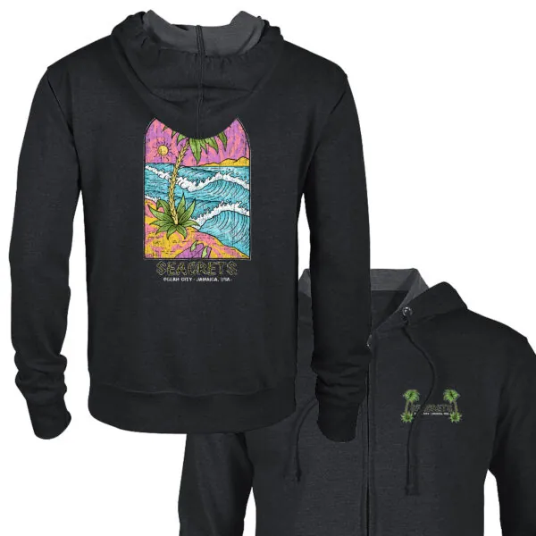 a black hoodie with an image of a cat on it