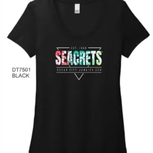 a women's black t - shirt with the words seabrets on it