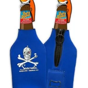 a bottle holder with a skull and crossbones on it