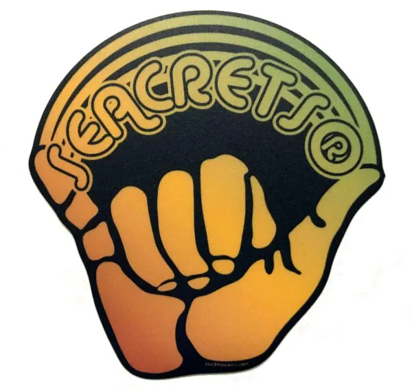 a yellow and black sticker with a fist on it