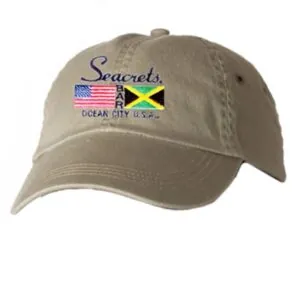 a tan hat with a flag on it