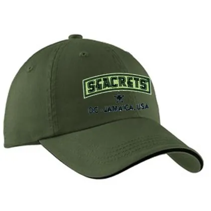 a green hat with the words sacrets on it