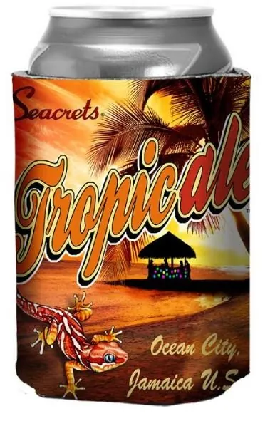 a can of tropical drink on a white background